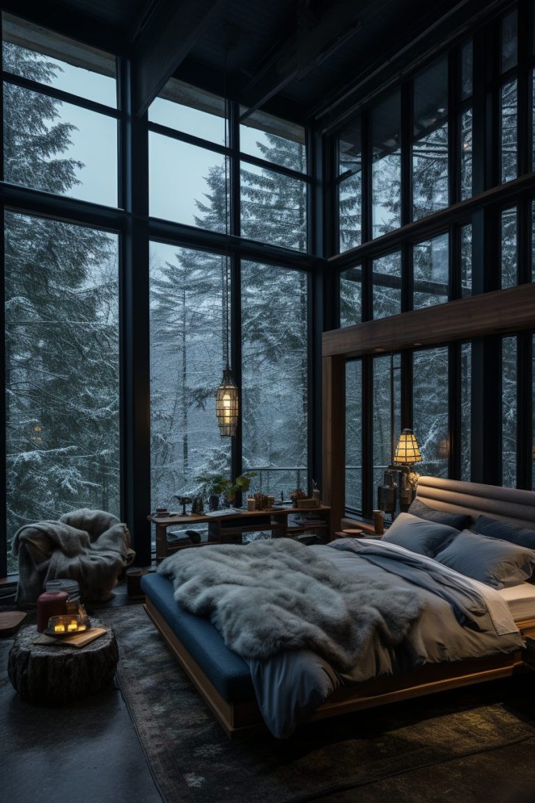 Cozy Bedrooms with a Snowy Forest View
