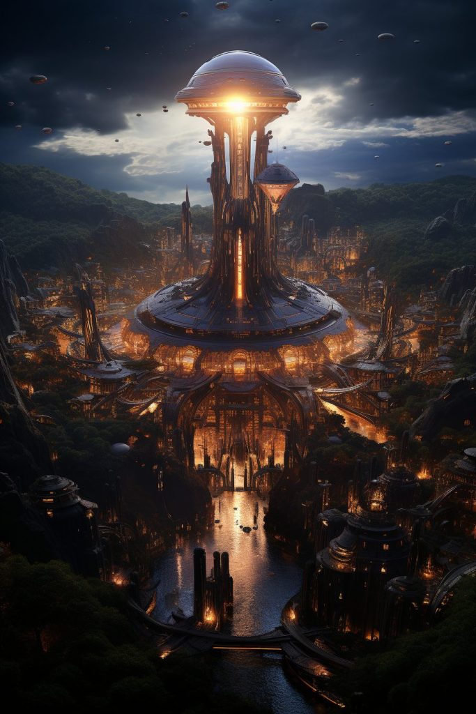 Futuristic Cities with Towering Vertical Structures AI Artwork 14