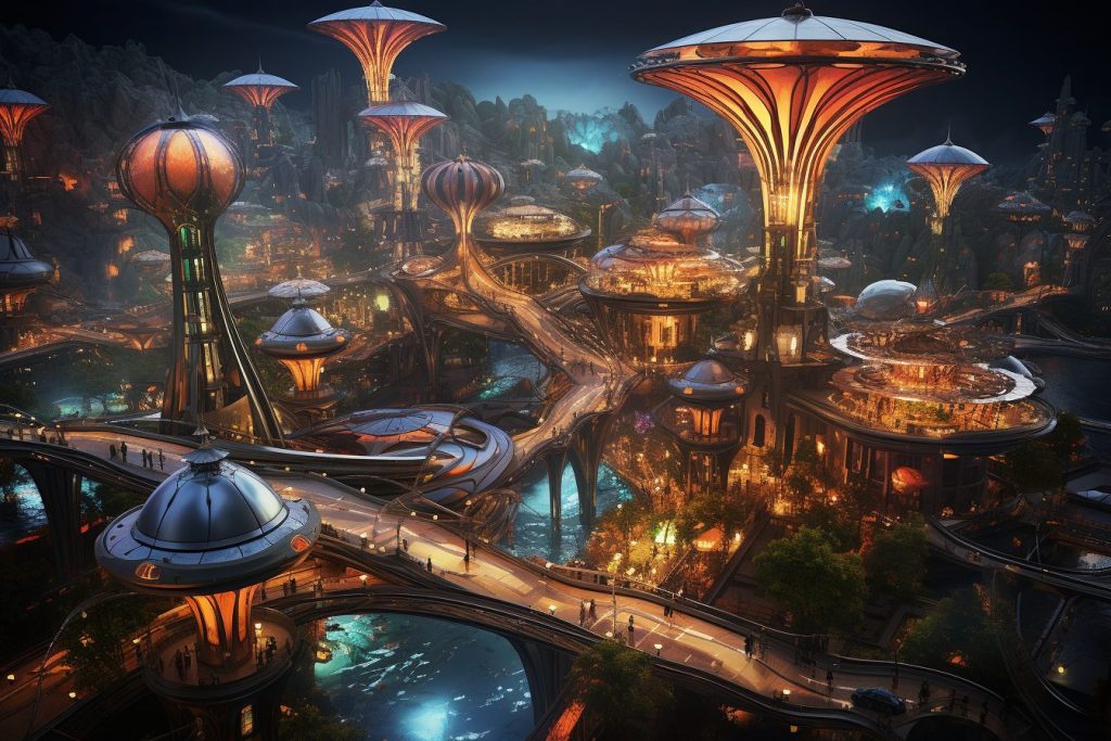 Futuristic Cities with Towering Vertical Structures AI Artwork 24