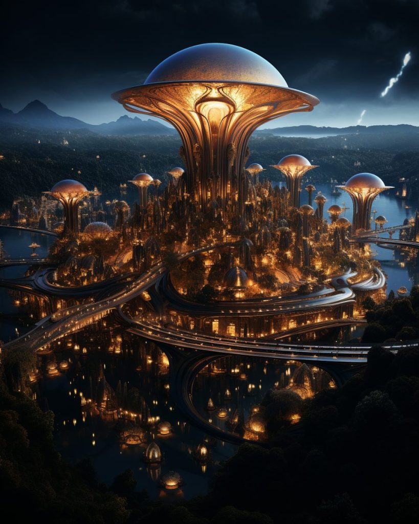 Futuristic Cities with Towering Vertical Structures AI Artwork 7