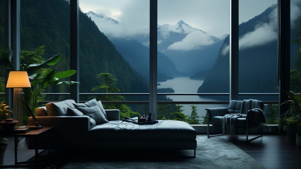 Minimalistic Room with a Mountainscape View AI Artwork 22