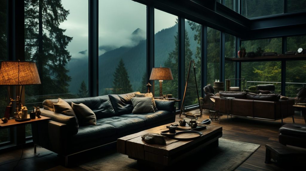 Minimalistic Room with a Mountainscape View AI Artwork 25