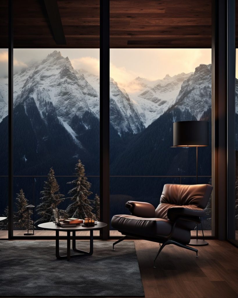 Minimalistic Room with a Mountainscape View AI Artwork 27