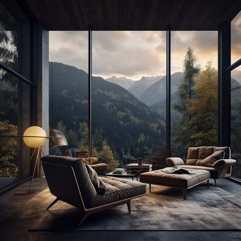 Minimalistic Room with a Mountainscape View AI Artwork 32