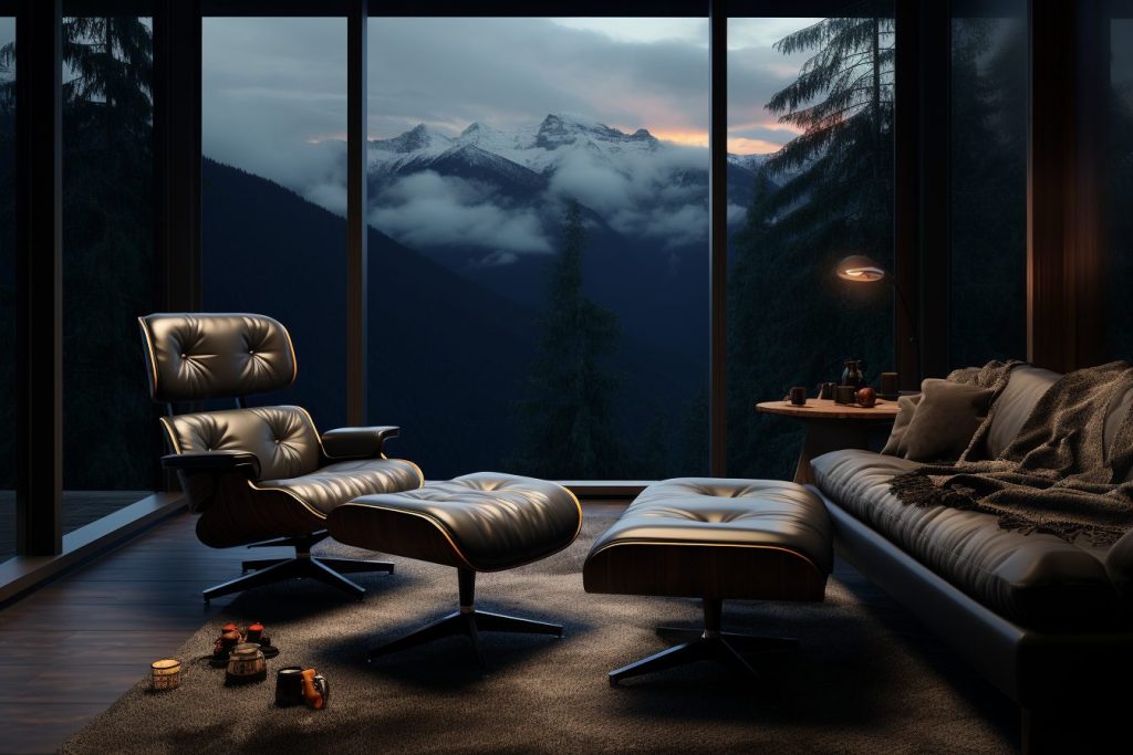 Minimalistic Room with a Mountainscape View AI Artwork 33