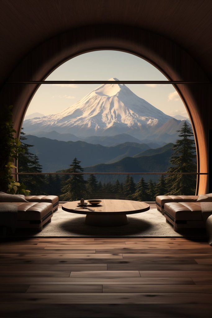 Minimalistic Room with a Mountainscape View AI Artwork 36