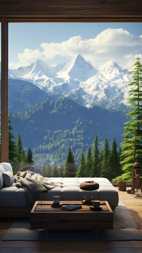 Minimalistic Room with a Mountainscape View AI Artwork 41
