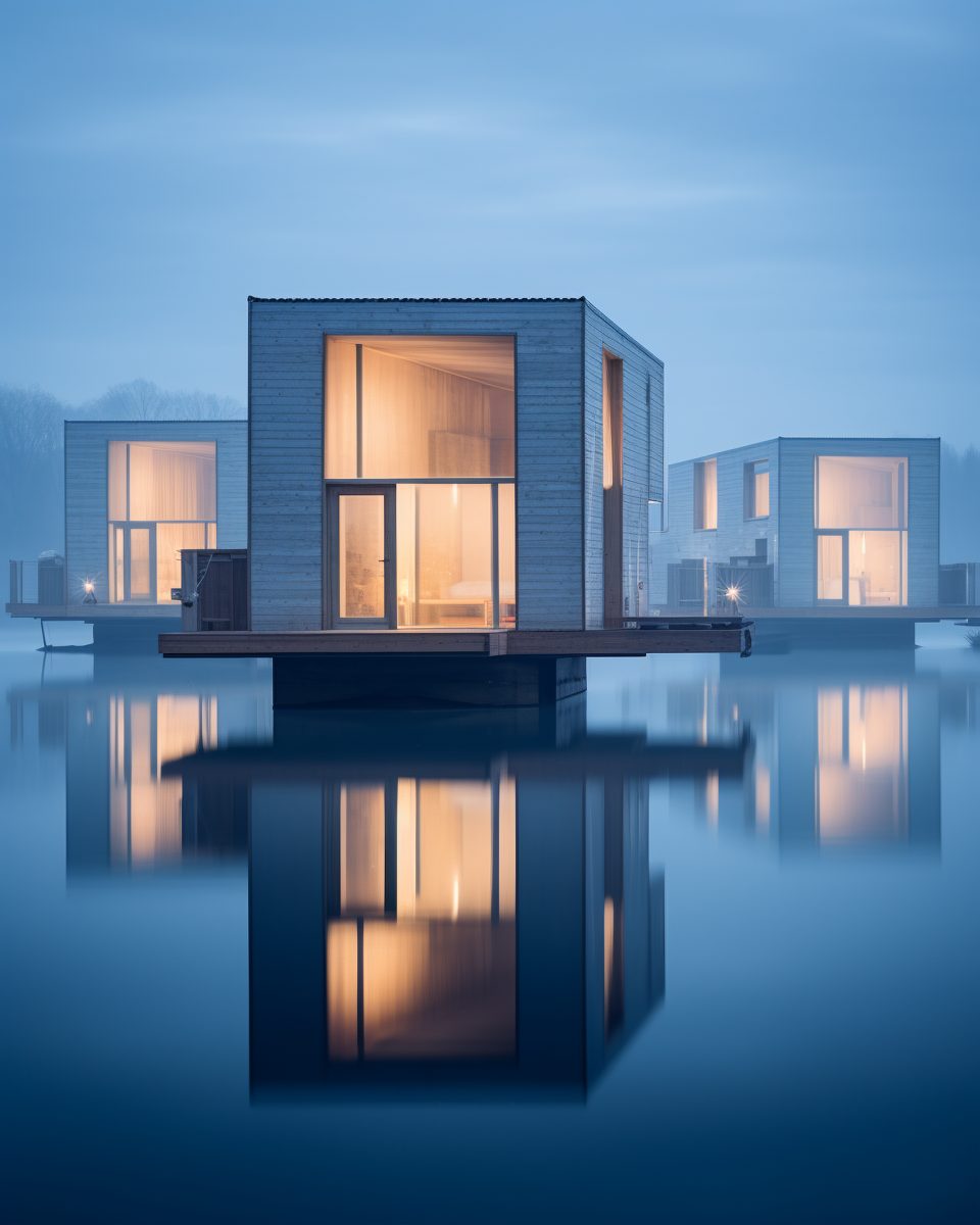 Modern Floating Houses On A Lake