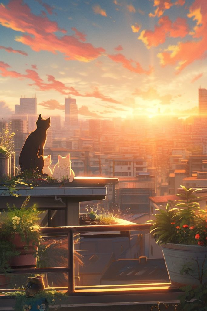 Rooftop View of the City with Cats AI Artwork 14