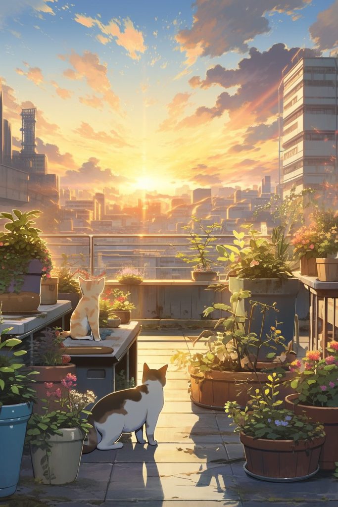 Rooftop View of the City with Cats AI Artwork 27