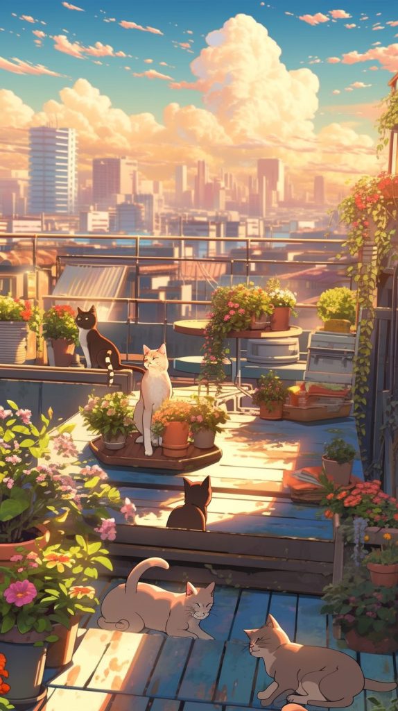 Rooftop View of the City with Cats AI Artwork 32