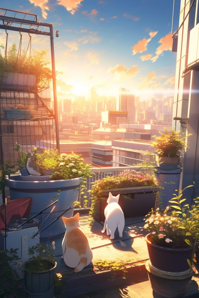 Rooftop View of the City with Cats AI Artwork 33