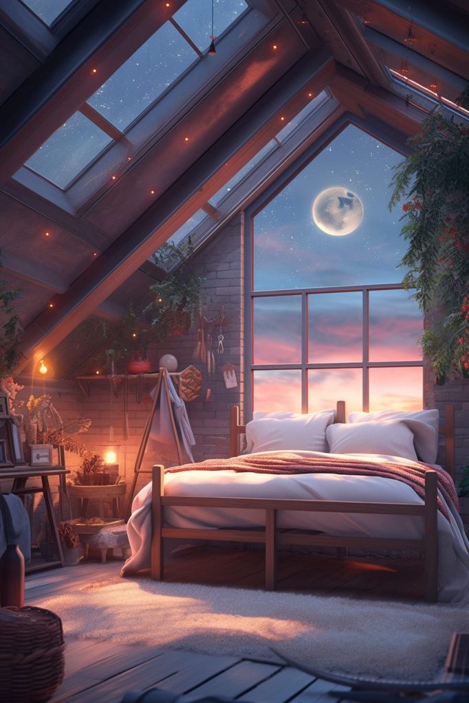 Rustic Attic Bedrooms with Skylights AI Artwork 10