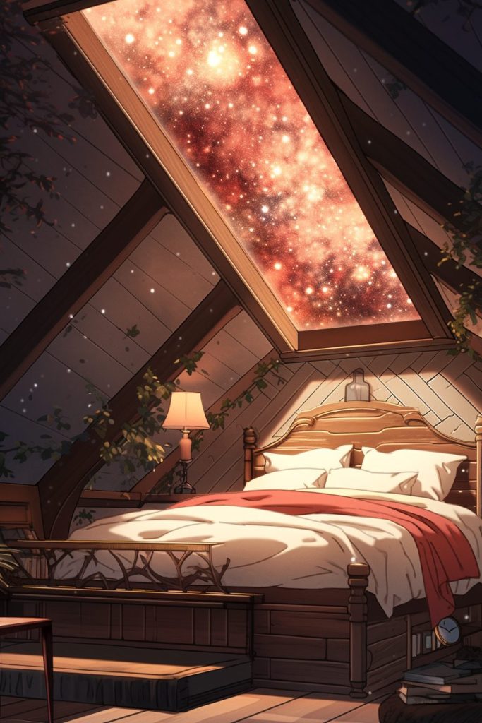 Rustic Attic Bedrooms with Skylights AI Artwork 11