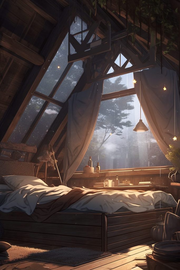 Rustic Attic Bedrooms with Skylights AI Artwork 14
