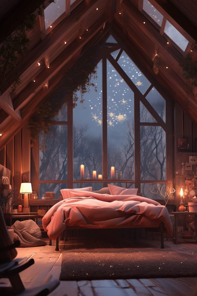 Rustic Attic Bedrooms with Skylights AI Artwork 15