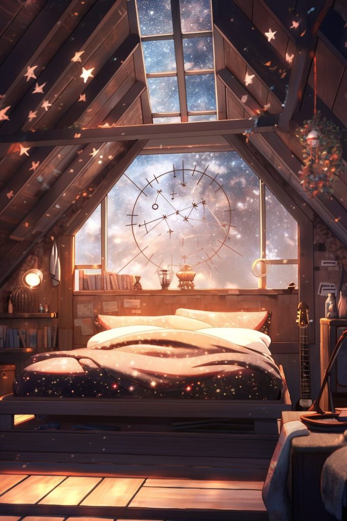 Rustic Attic Bedrooms with Skylights AI Artwork 16