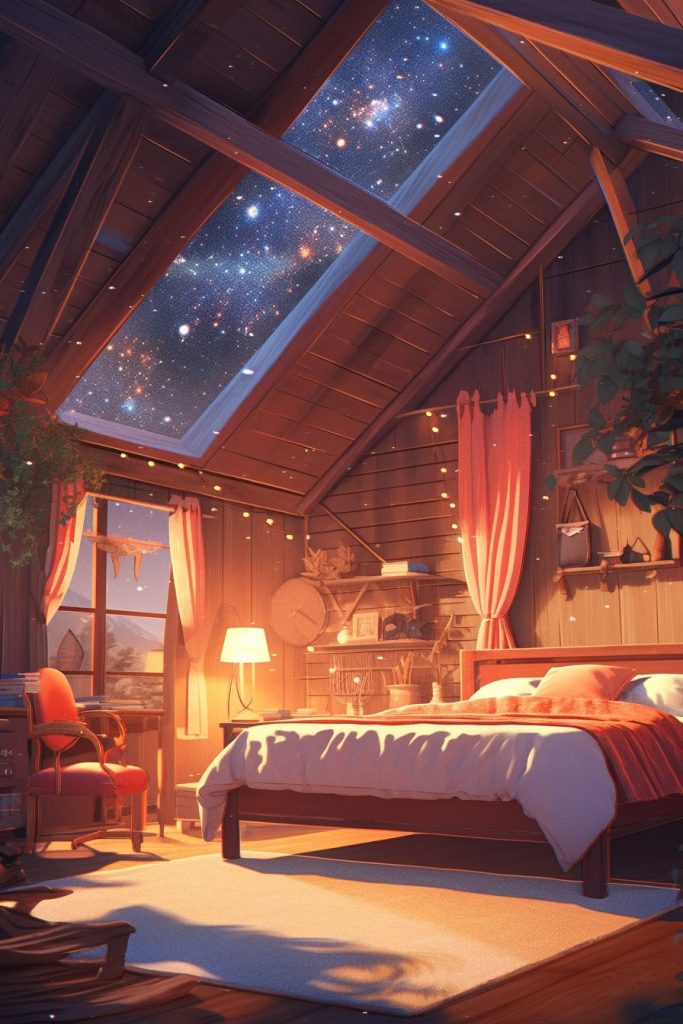 Rustic Attic Bedrooms with Skylights AI Artwork 17