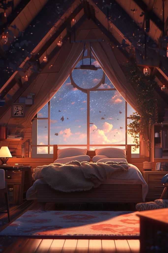 Rustic Attic Bedrooms with Skylights AI Artwork 18