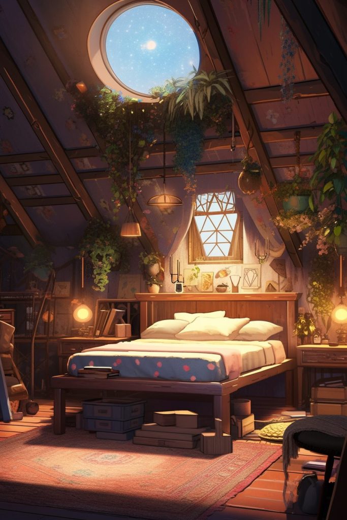 Rustic Attic Bedrooms with Skylights AI Artwork 23