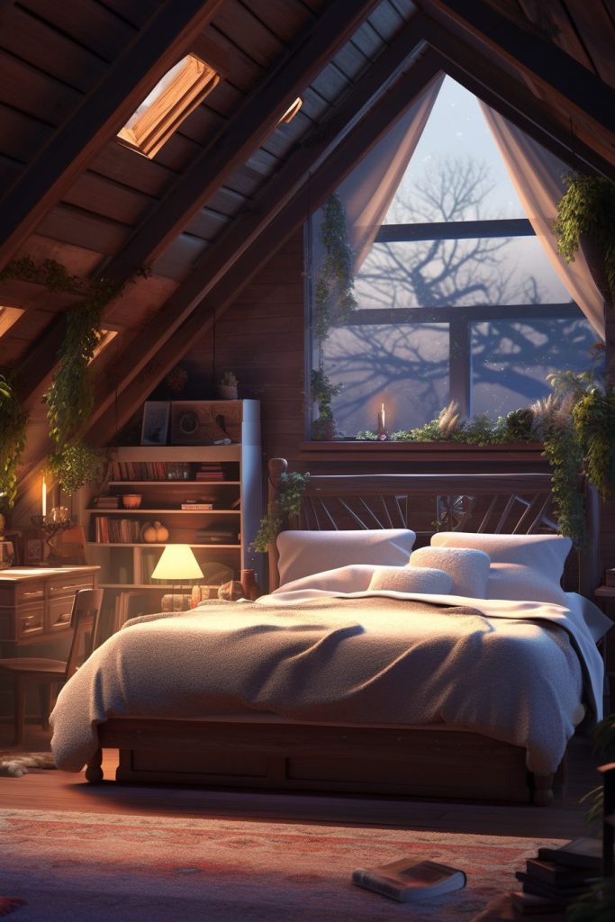 Rustic Attic Bedrooms with Skylights AI Artwork 3