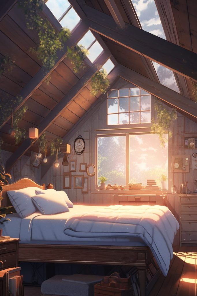 Rustic Attic Bedrooms with Skylights AI Artwork 6