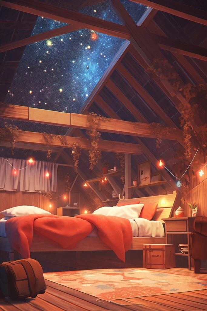 Rustic Attic Bedrooms with Skylights AI Artwork 7