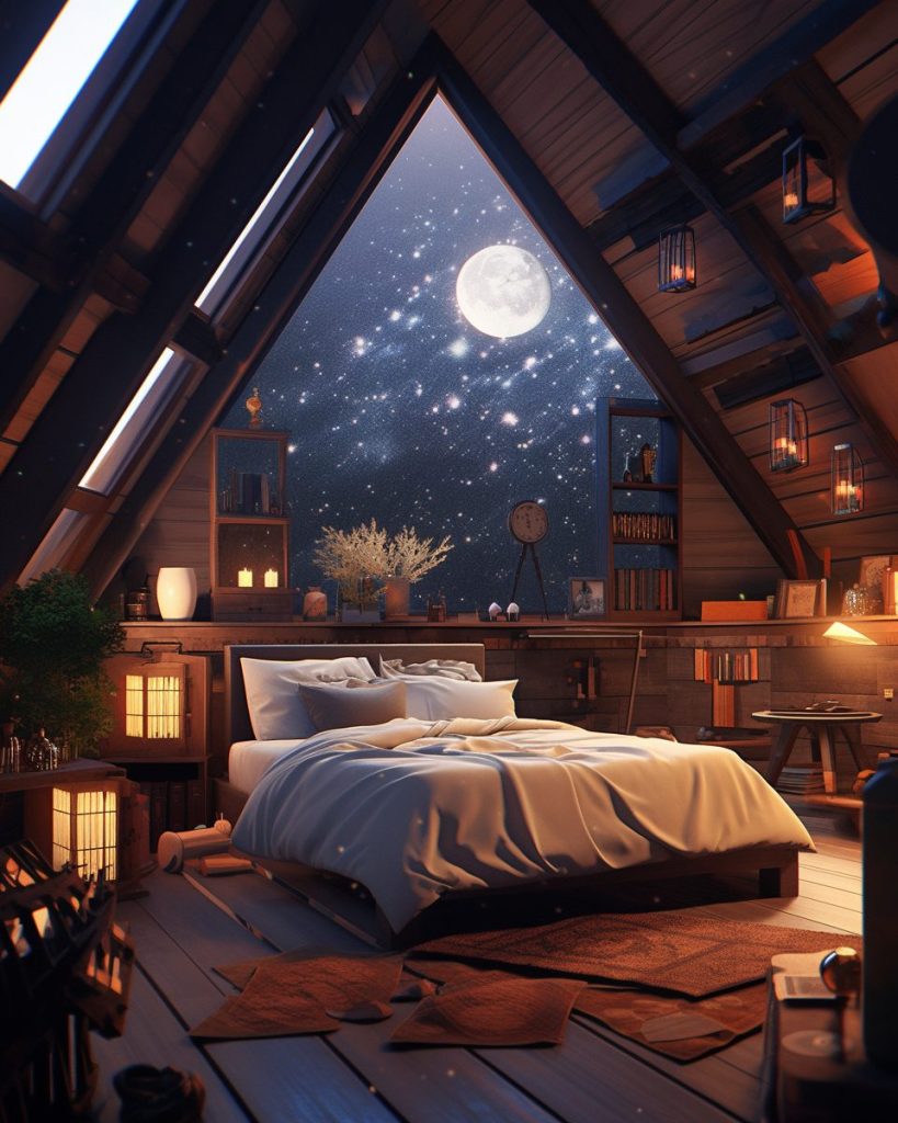 Rustic Attic Bedrooms with Skylights AI Artwork 8