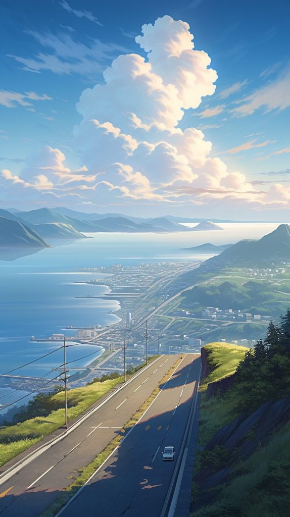 The Highway to a Coastal Town with Waterfront View AI Artwork 14