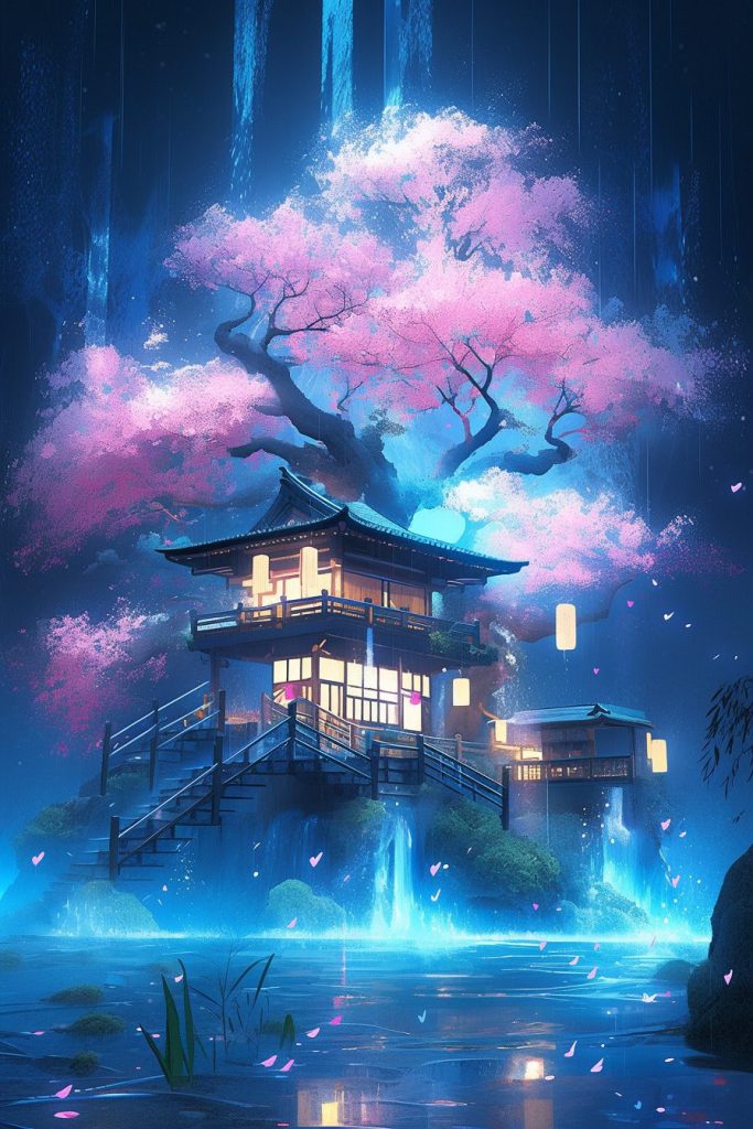 Traditional Japanese Houses Surrounded By Natural Landscapes AI Artwork 6