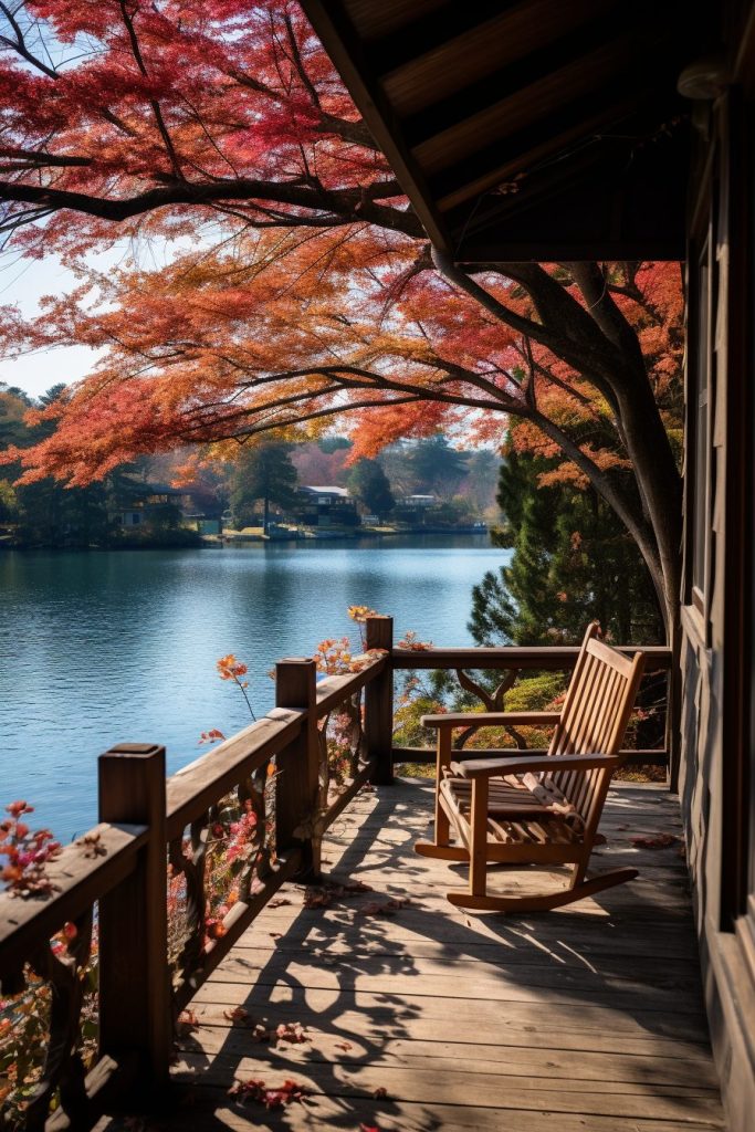 Traditional Japanese Lakehouse Porch with a Waterfront View AI Artwork 24
