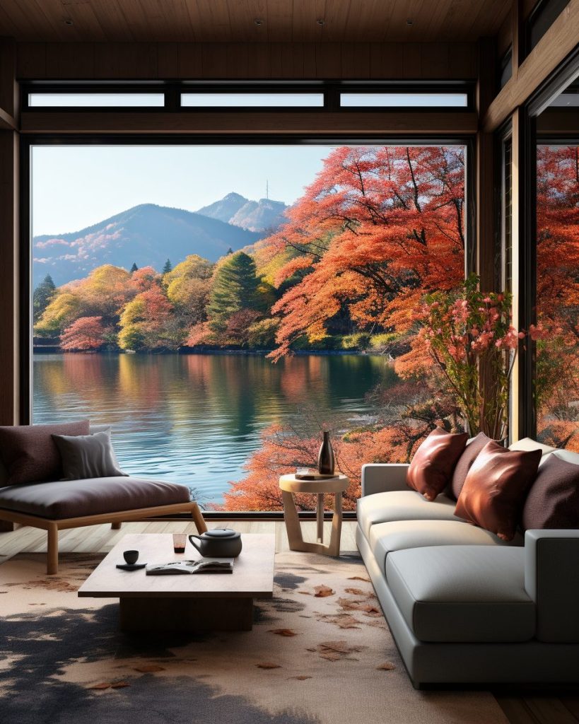 Traditional Japanese Style Lakehouse with a View AI Artwork 23