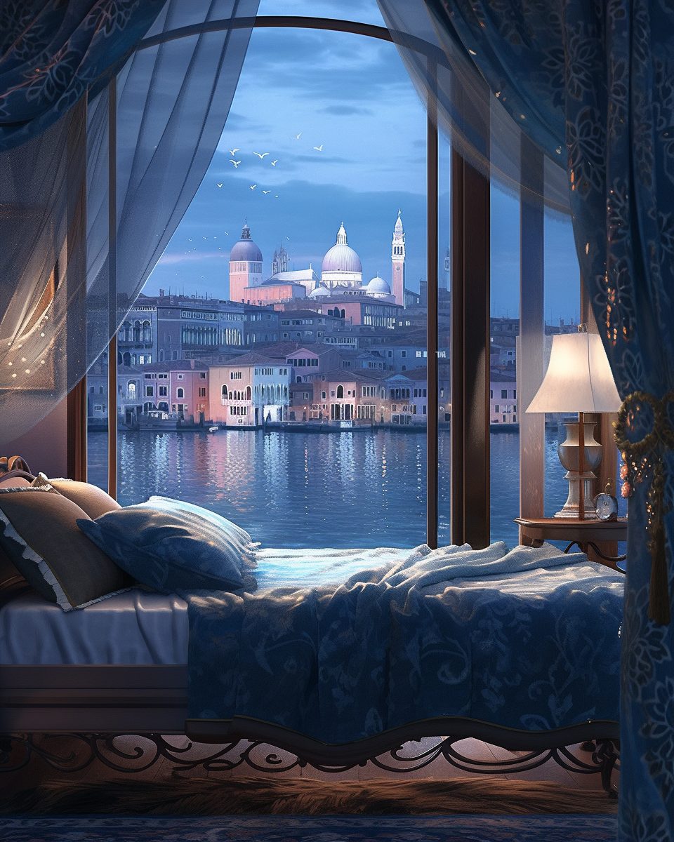 Venetian Style Bedroom with a View of the Venice River
