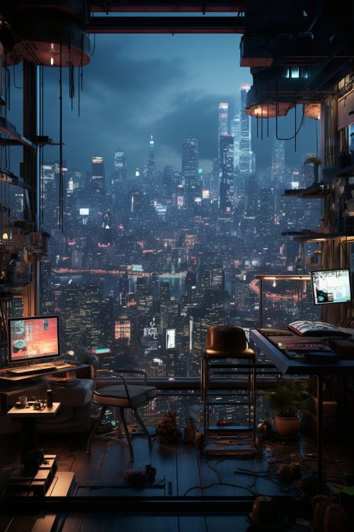 Cyberpunk Cityscape Views AI Artwork