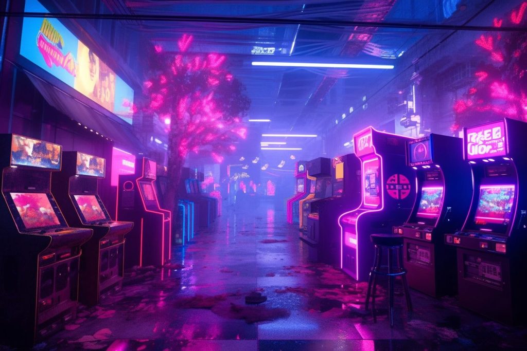 Cyberpunk Neon Video Arcades AI Artwork 13