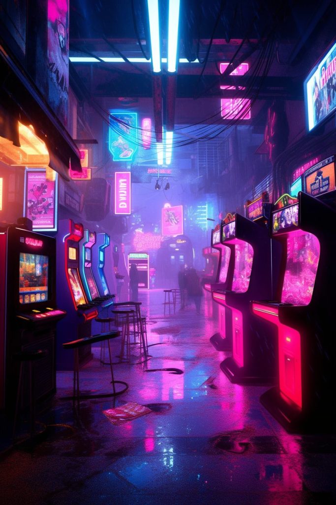 Cyberpunk Neon Video Arcades AI Artwork 14