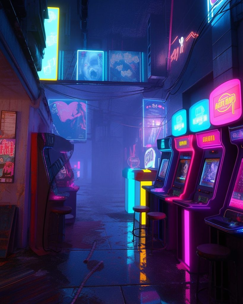 Cyberpunk Neon Video Arcades AI Artwork 17