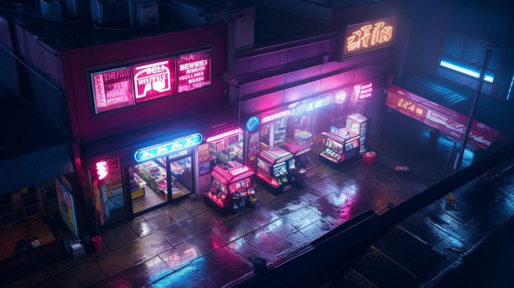 Cyberpunk Neon Video Arcades AI Artwork 23