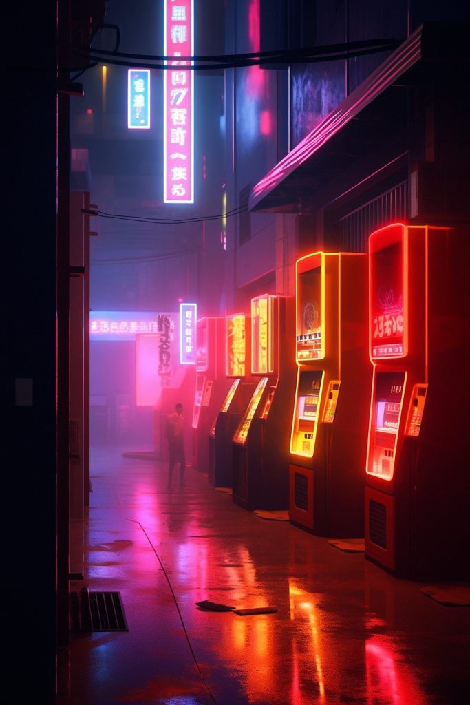 Cyberpunk Neon Video Arcades AI Artwork 24