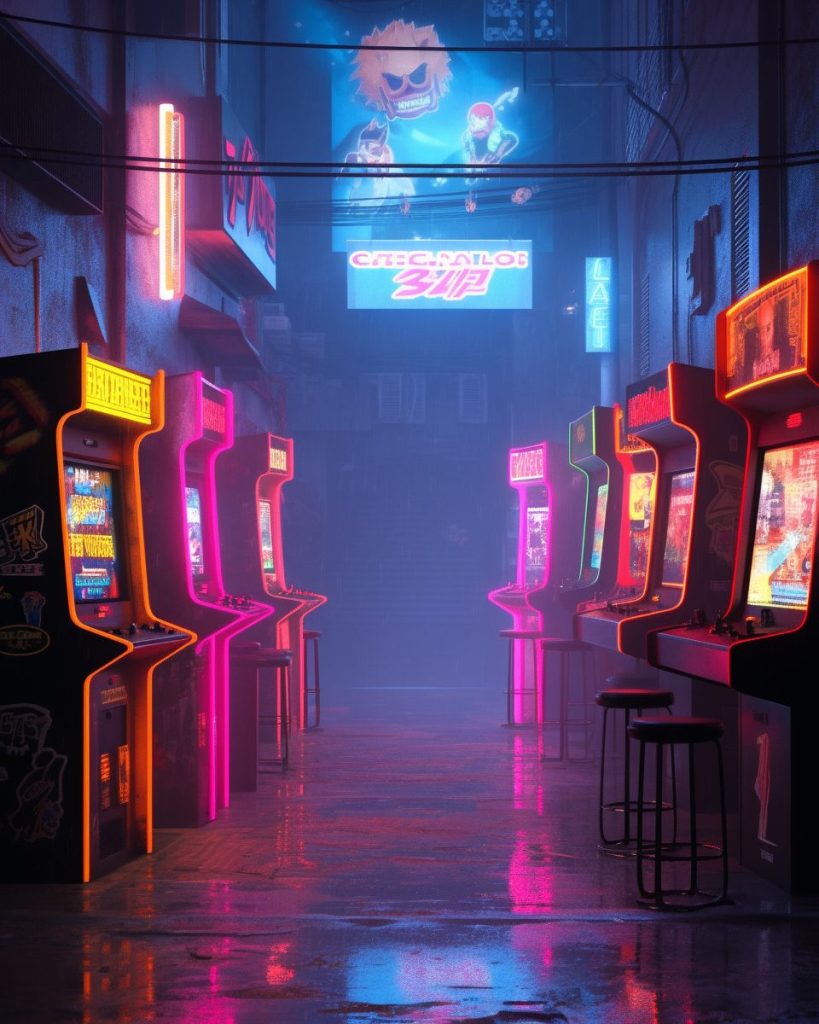 Cyberpunk Neon Video Arcades AI Artwork 28