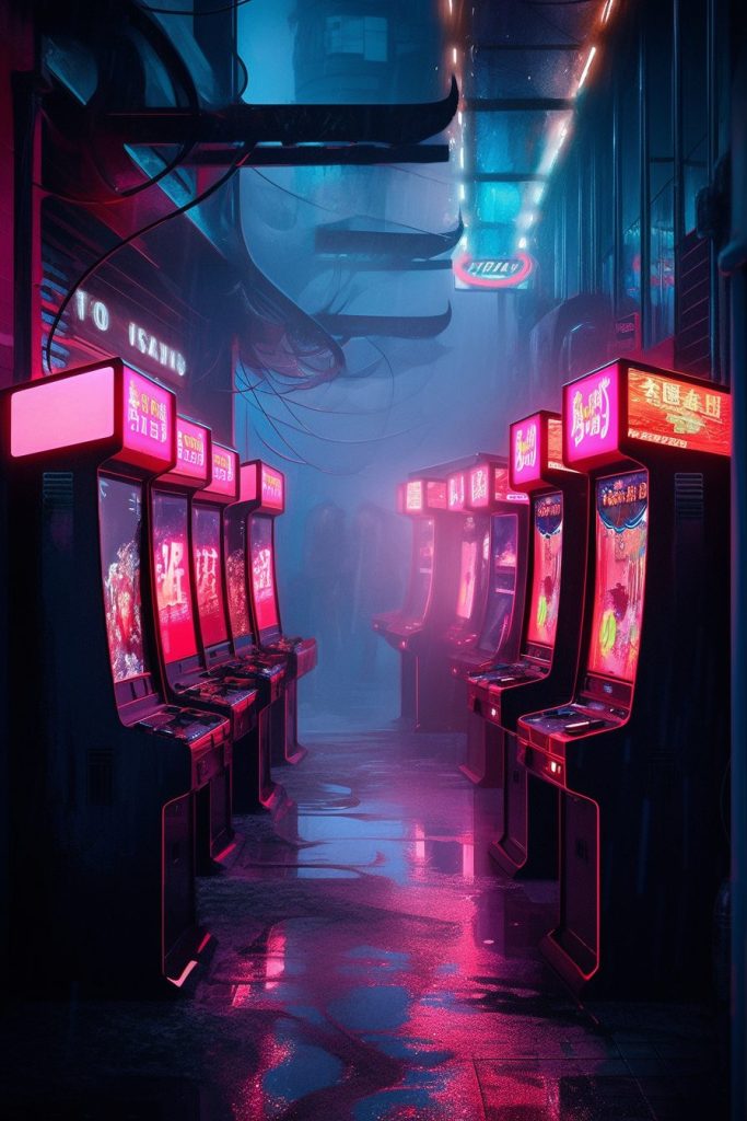 Cyberpunk Neon Video Arcades AI Artwork 29