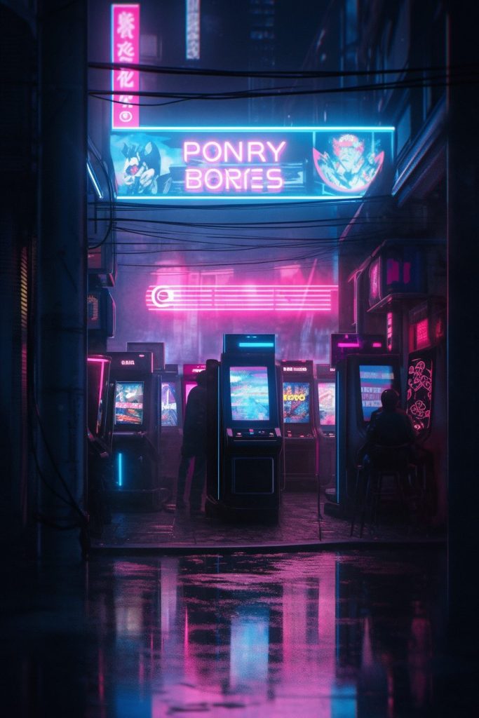 Cyberpunk Neon Video Arcades AI Artwork 30