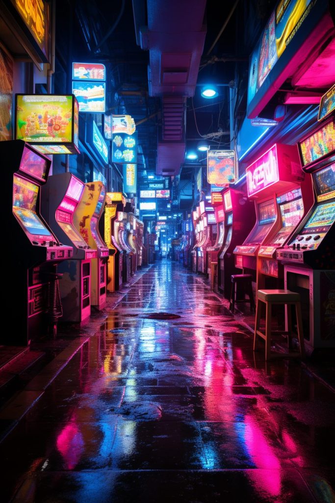 Cyberpunk Neon Video Arcades AI Artwork 33