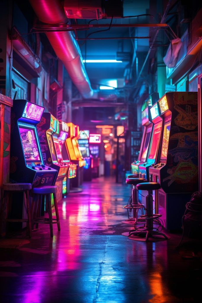 Cyberpunk Neon Video Arcades AI Artwork 34