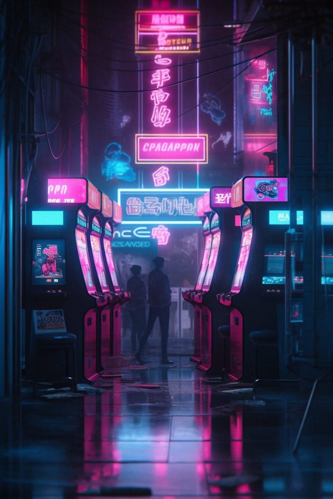 Cyberpunk Neon Video Arcades AI Artwork 35