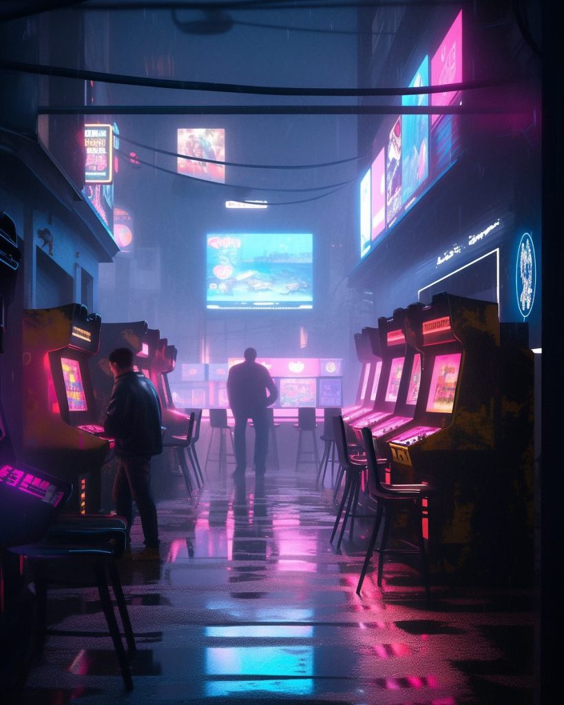 Cyberpunk Neon Video Arcades AI Artwork 5