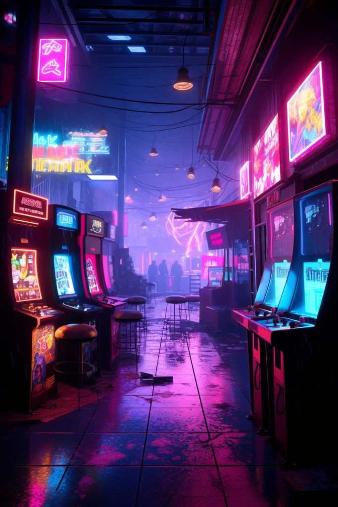 Cyberpunk Neon Video Arcades AI Artwork 7