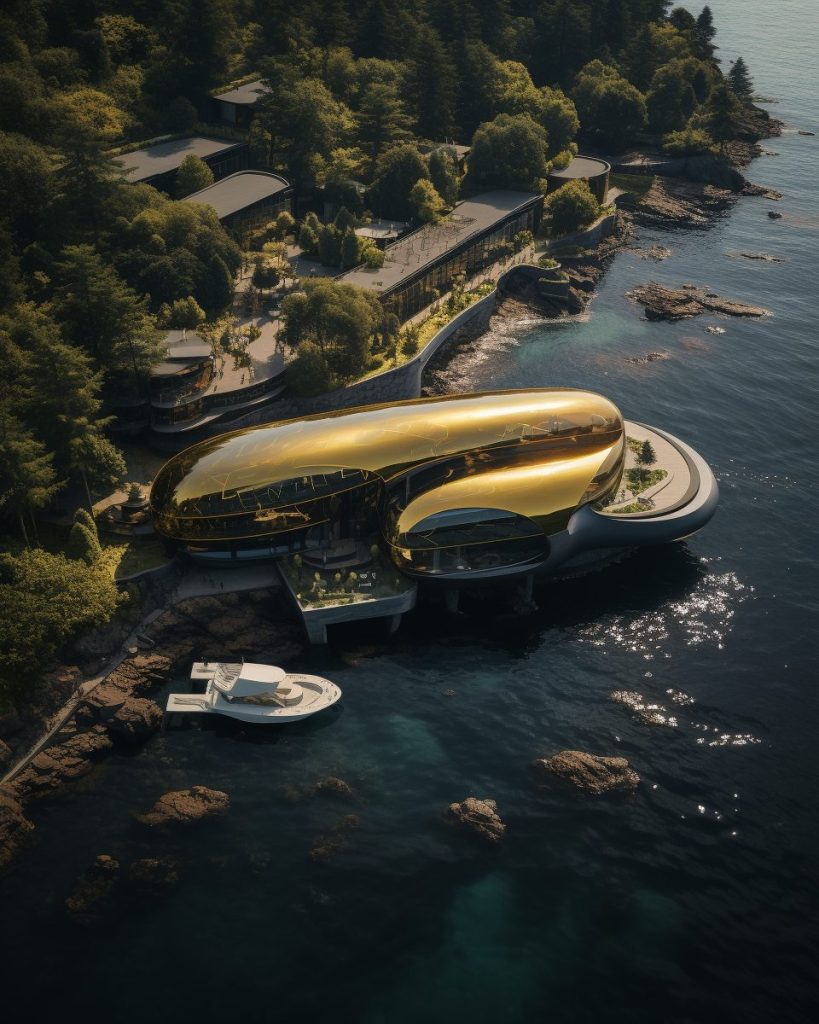 Futuristic Waterfront Buildings AI Artwork 10