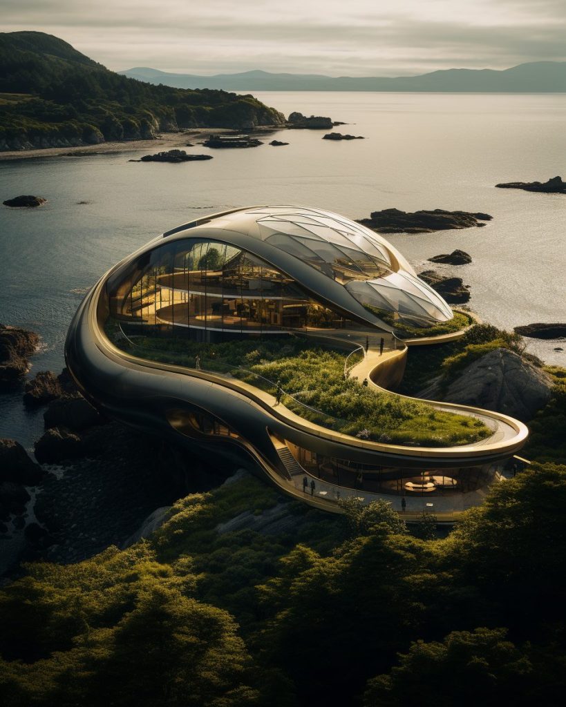 Futuristic Waterfront Buildings AI Artwork 14