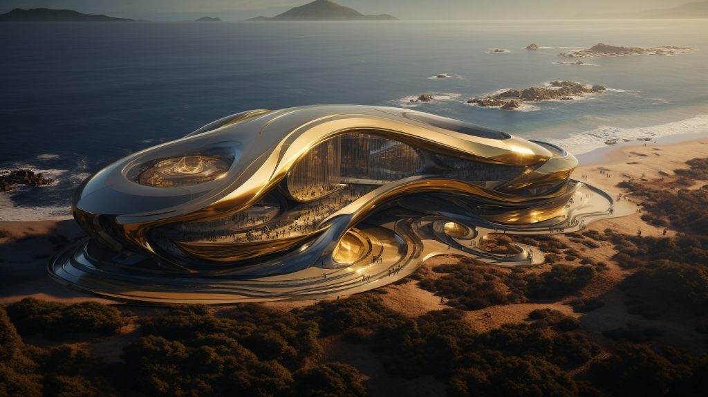 Futuristic Waterfront Buildings AI Artwork 16